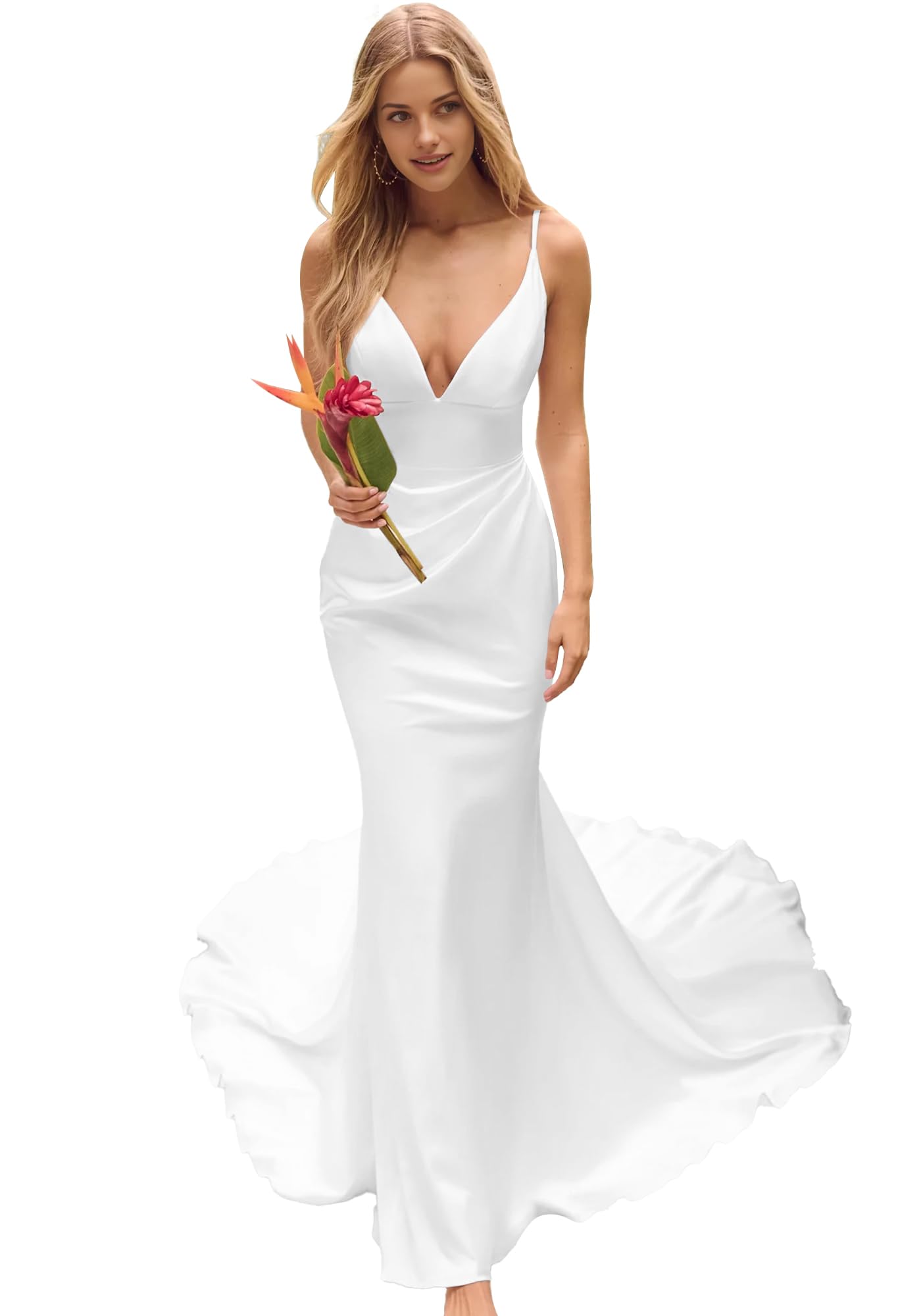 JAEDEN Meerjungfrau Brautkleid Boho Spitze Hochzeitskleider V-Ausschnitt Trauung Kleider Ärmellos