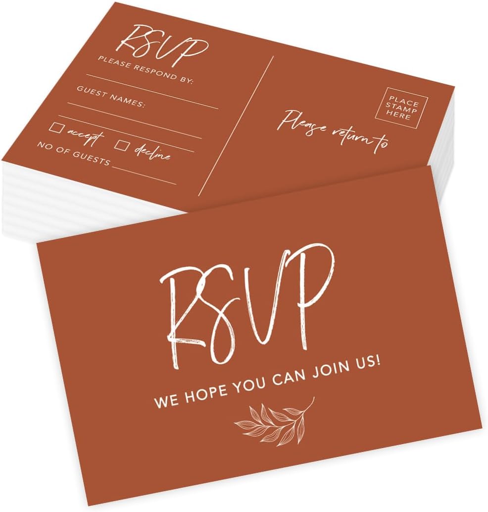 Andaz Press 56-Pack Wedding RSVP Cards Response Postcards 4x6-Inch Terracotta Line Design RSVP Cards For Wedding Invitations Bridal Shower Baby Shower Birthday Quince Invites Wedding Reply Cards