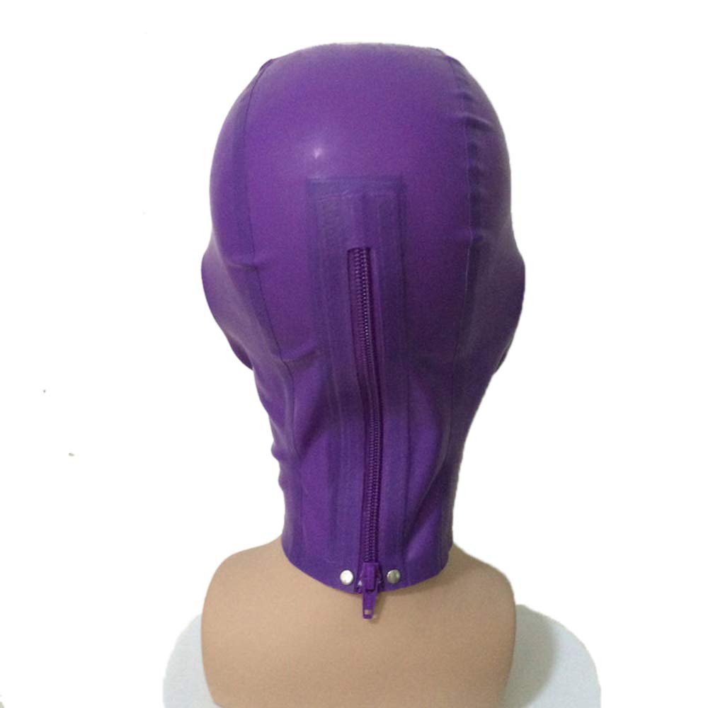 Máscara de látex sexy cubierta de cabeza de goma unisex capucha desgaste único para fiesta sexo BA19 (M, Violeta)