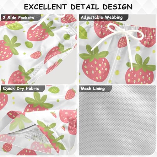 Pigsaly Boys' Swim Board Shorts Red Strawberry Leaves Boy's Swim Trunks Kids Swimwear S3