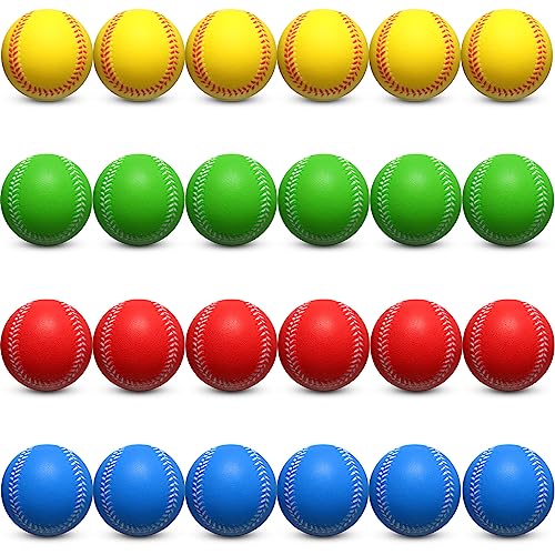 Leyndo 24 Pcs 2.76 Inch Soft Foam Baseballs for Hitting Practice Training Foam Baseballs for Players Softballs Set for Throwing Catching Batting Pitching Indoor Outdoor, 4 Colors