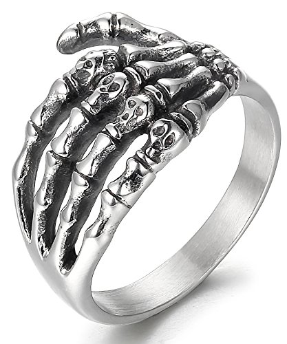 FIBO STEEL Stainless Steel Skull Rings for Men Women Vintage Gothic Ring Biker,Size 7-142