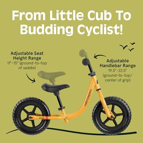 Image of Retrospec Cub Toddler Balance Bike for Ages 18 Months - 3 Years - 12in No-Pedal Beginner Bicycle with Adjustable Seat, Puncture-Proof Tires & Safe Low Frame Design