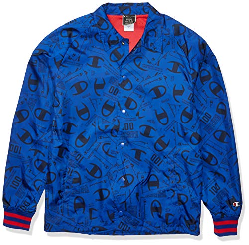 Champion LIFE Men's Satin Coaches Jacket Ribbed Cuff-JOCKTAG AOP, Jockey Tang Scatter Surf The Web, X Large