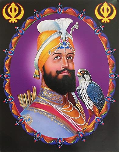 Spiritual Imagine Mart Guru Gobind Singh Ji With Baaz On Shoulder 12x18 Inch Poster