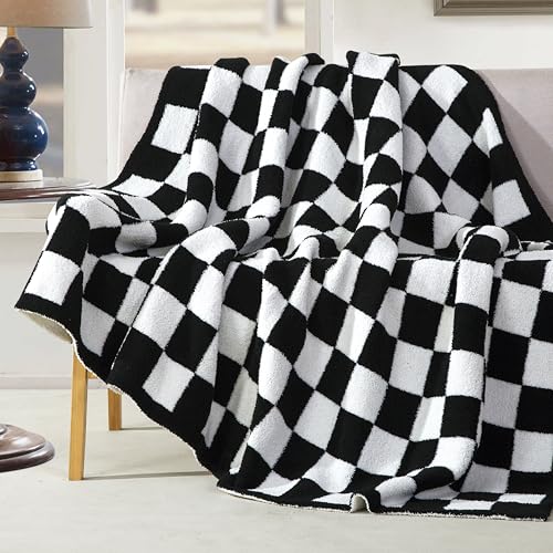 Image of Elegant Comfort Checkered Throw Blanket, Black Super Soft Cozy Fluffy Warm Throw Blankets for Couch, Sofa, Chair, Bed, Camping, Picnic, Travel Lightweight Bed Blanket (50 inch x 70 inch)