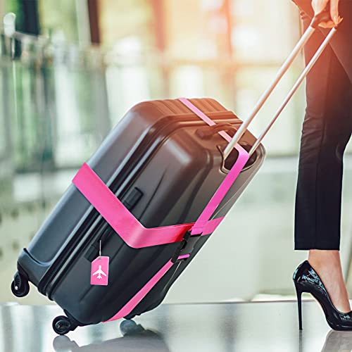 Image of Weewooday 8 Pcs Luggage Straps Suitcase Tags Set for TSA Approved, 4 Travel Adjustable Suitcase Belt, 4 Silicone Luggage Tags with Name ID Card Travel Accessories(Pink,Airplane)