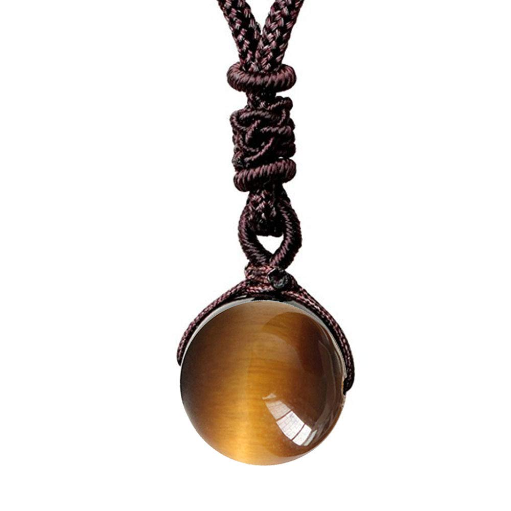 Reizteko Tiger Eyes Beads Necklace for Men Women Natural Stone Pendant Adjustable