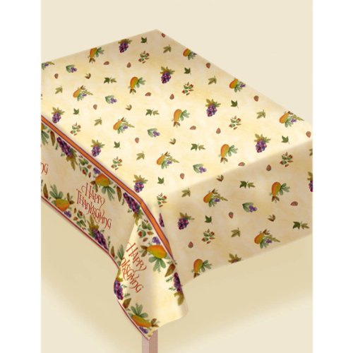 Amscan Autumn Harvest Thanksgiving Medley Flannel-Backed Table Cover Party Tableware, Vinyl, 52