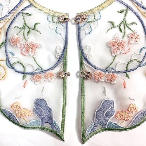 Chinese Deer and flowers Lace Cloud Collar Shawl Wrap Shoulder Scraf for Mamian Skirt Hanfu Handmade (Deer and flowers)3