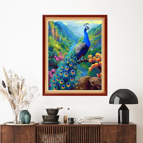 Image of Artvxeay Stamped Cross Stitch Kits - Embroidery Kits for Beginners 11 CT-Peacock Flower 16x20 inch