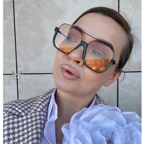 Retro Double Bridges Women's Sunglasses Big Frame Brown Eyewear Fashion Half Metal Frame Sun Glasses Men Shades N454
