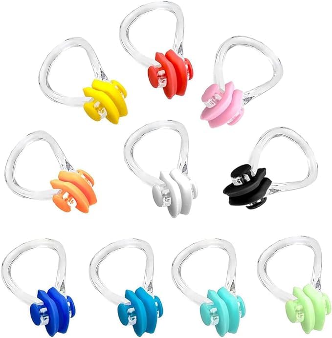 LAWALEISHE 10 Pcs 10 Colors Nose Clips Swimming Waterproof Silicone Nose Plugs Reusable Waterproof Training Swim Nose Protector Plug for Kids Adults Beginners Free Divers