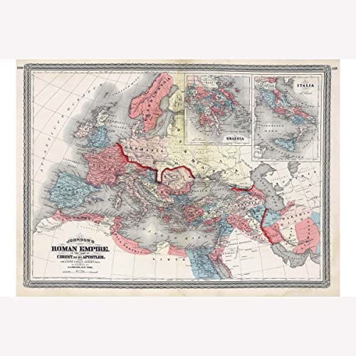 Roman Empire In The Time Of Christ, Antique Map By Johnson, 1870-24 X 36 Inches #TOP5