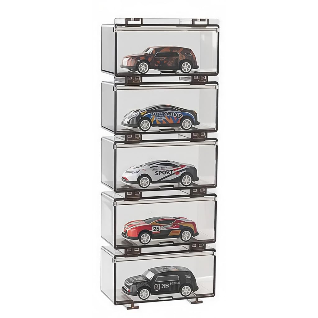 HASTHIP® Car Models Display Case, 2-Tier, 8-Compartment Design, Underground Garage-Inspired, Stackable Dustproof 1: 64 Racing Car Model Toy Display Holder, Collectible Racing Car Toy Holder Organizer-image-13