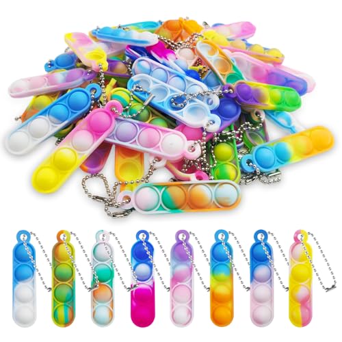 Steemjoey 46 Pezzi Portachiavi Pop, Mini Pop Push It Fidget Toy, Giocattolo Manuale con Bolle da Premere Stile, Confezione Sfusa Antistress Sensoriali Bulk Bambini e Adulti Natale Compleanno Regalo