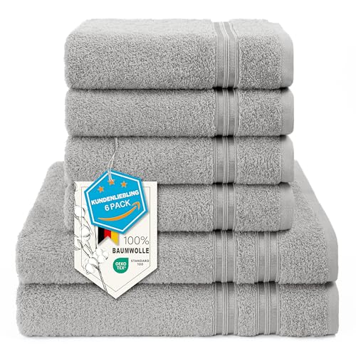 Hammetex 6 teiliges Handtuch Set, 100% Baumwolle Weich Saugstark Qualität...