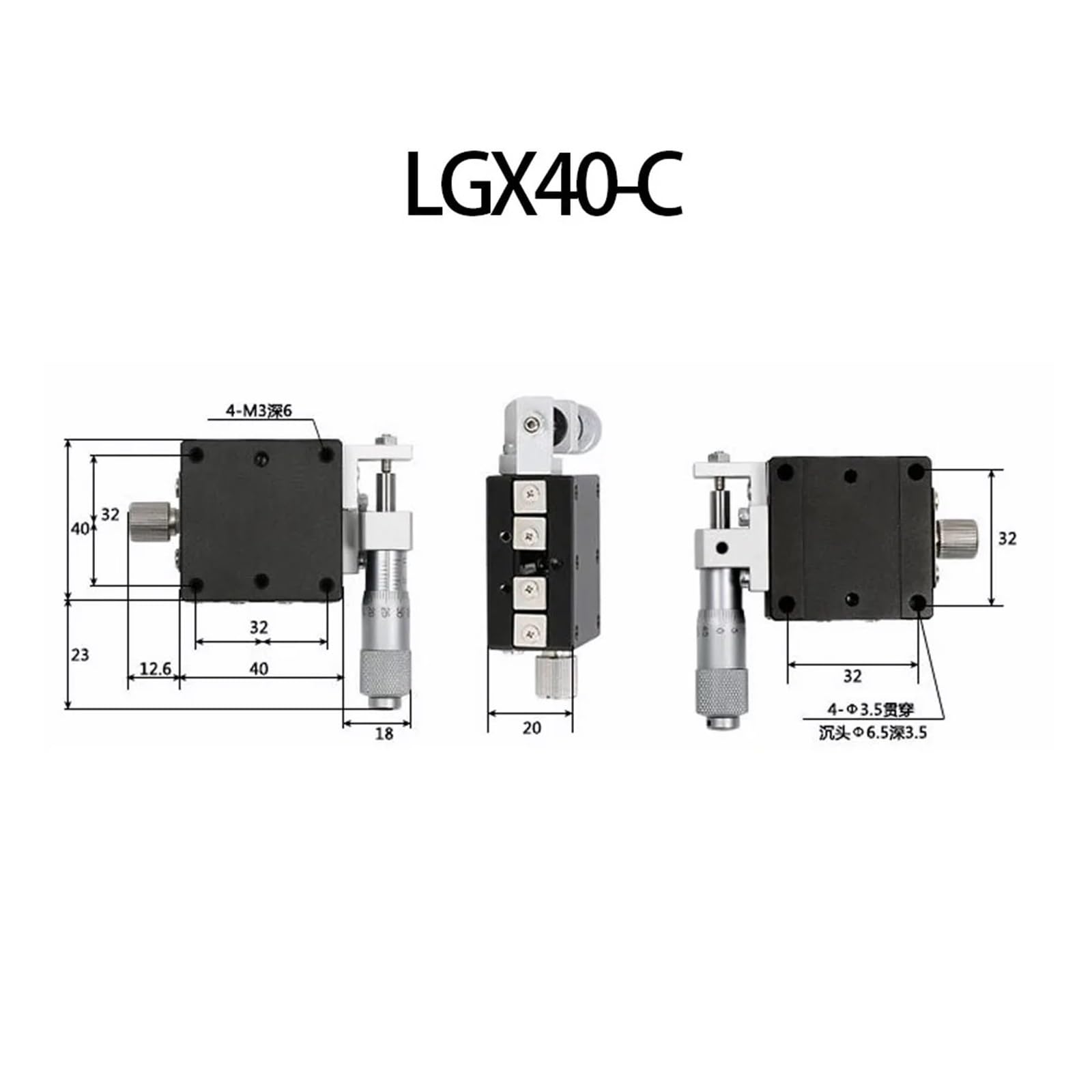 Tavolo Scorrevole micrometrico con Guida Ottica da 40 * 40 mm LX-Clr LGX40-C LR (LGX40-L)