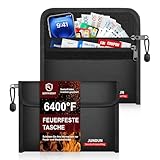 JUNDUN 2er Pack Feuerfeste Tasche(21,5x15cm, 6400℉), 12-lagige Wärmedämmung | Doppeltem Reißverschlussfach Feuerfest Geldtasche, Kleine Bargeldbeutel für Scheine, Bargeld, Quittung, Reisepass