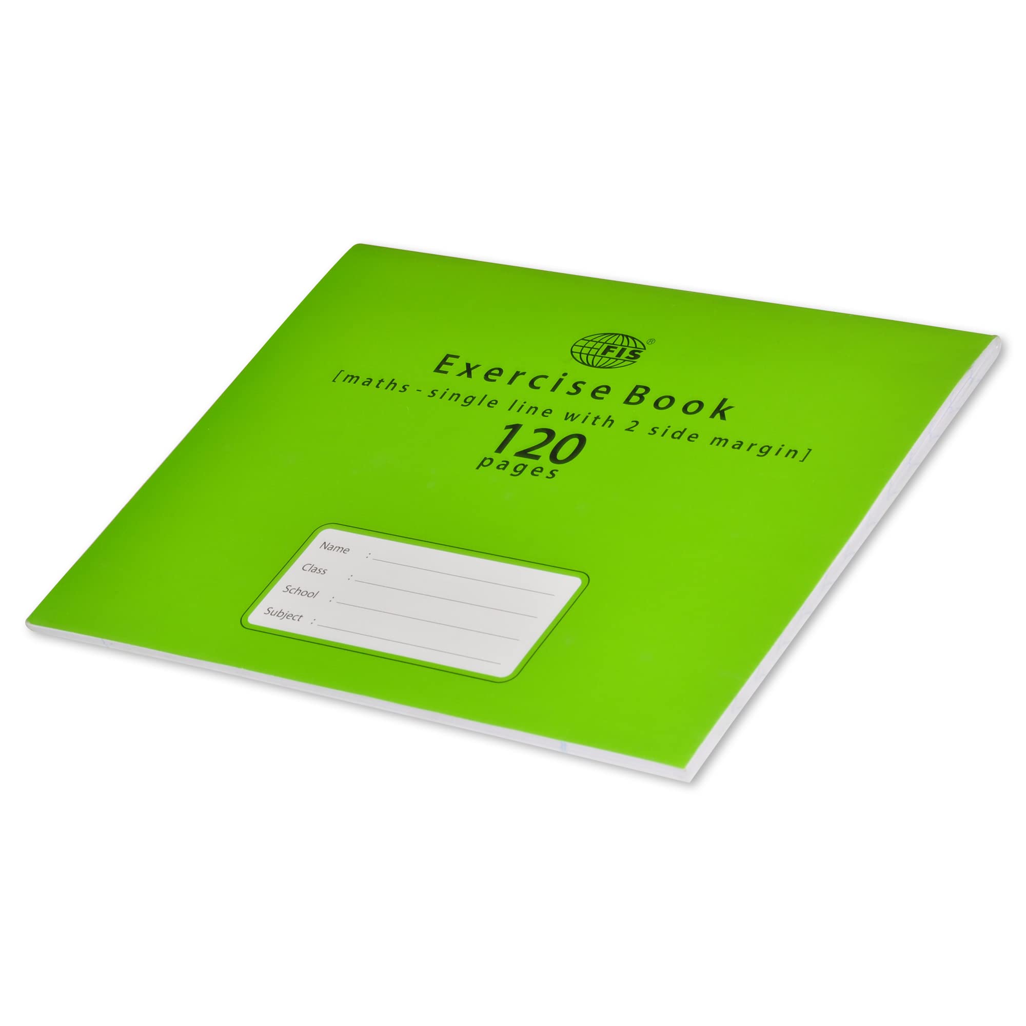 FIS® Exercise Book, Size 165x210mm, 60 Sheets, 120 Pages, Single Line, Two Side Margin, Landscape Layout, Math Book, Packet of 12 Pieces, Neon Green Cover with Mathematical Info-FSEBSL2M120N