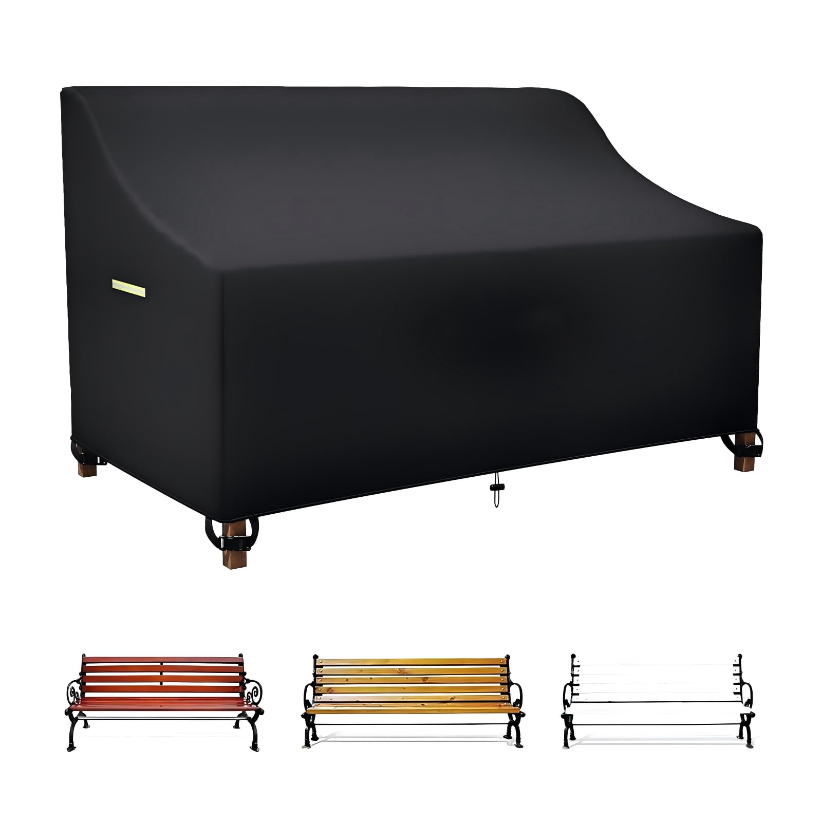 MOZMY Gartenbank Abdeckung für 3-Sitzer 600D Oxford Schutzhülle Gartenbank | Abdeckplanegartenbank mit Schnalle und Kordelzug, Wasserdichte und UV-beständig, 165x67x65/91 cm