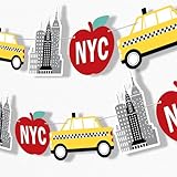Big Dot of Happiness NYC Cityscape Garland Banner, New York City Party Decorations Banner, 30 Feet of Cord, 15 Double-Sided Big Apple, Taxi, Skyscraper