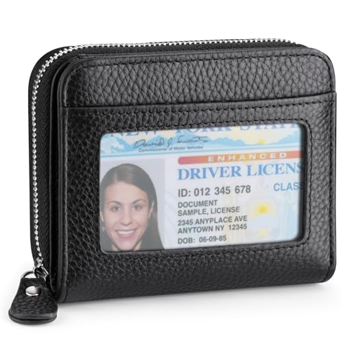 XINNSTAR Small Wallet for Women, Genuine Leather RFID Blocking Credit Card Holder Slim Compact Coin Purse Women's Wallets with ID Window 8 Card Slots
