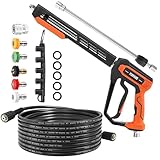 FIXFANS Pressure Washer Gun and Hose Kit, 25 FT High Power Washer Hose with Replacement Wand Extension, 5 Nozzle Tips, M22 Fitting