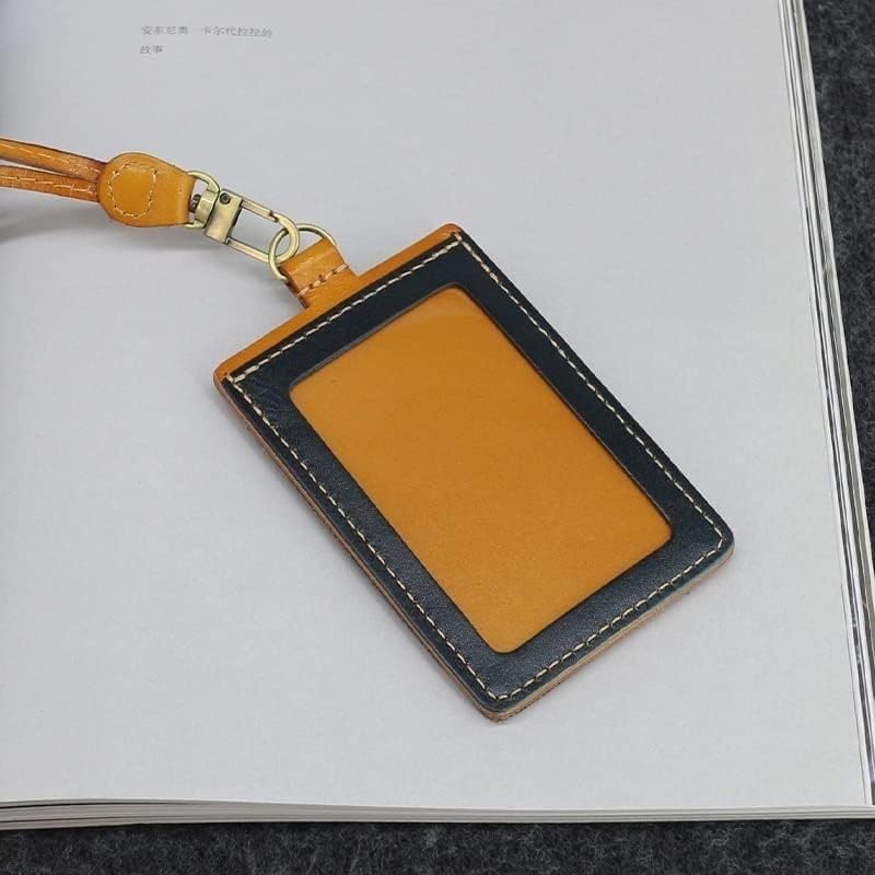 Titolari di Carte Badge Card Custodie Semplici di Identificazione Lavoro d'Ufficio Primo Strato di Pelle Verticale Porta Carte di Credito Portafoglio d'Identità Cordino da Collo Cordino for Autobus Co