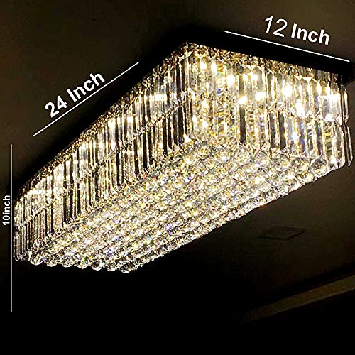 Image of Sanleen Rectangular K9 Glass Crystal Chandelier Ceiling Light 24x1 Feet Width Modern Luxury Lamp Corded Electric for Living Room, Bedroom, Dining Room & Lobby Designer Home Decor Lighting Fixture