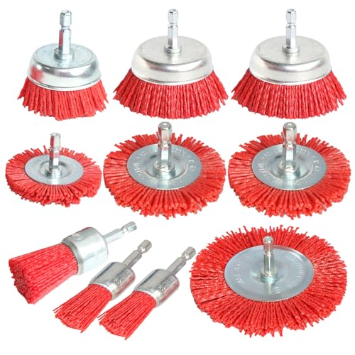 Image of 10 Pack Nylon Filament Abrasive Wire Brush Wheel & Cup Brush Set with 1 /4 Inch Hex Shank, Nylon Drill Brush Set for Rust Corrosion Paint Removal