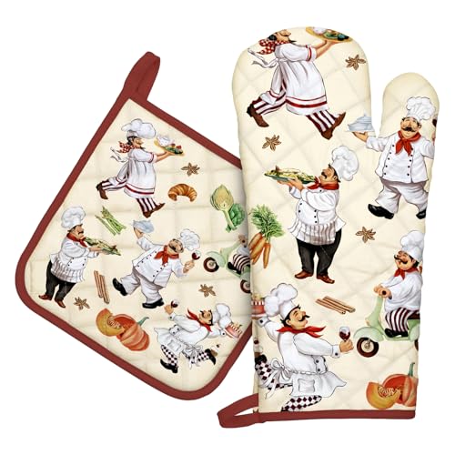 Arquiel Guante De Horno Agarraderas, 100% AlgodóN Guante De Cocina Resistente Al Calo Grueso Seguro para Cocinar, Hacer Barbacoas Microondas Y para La Chimenea Regalo(Cocinero)