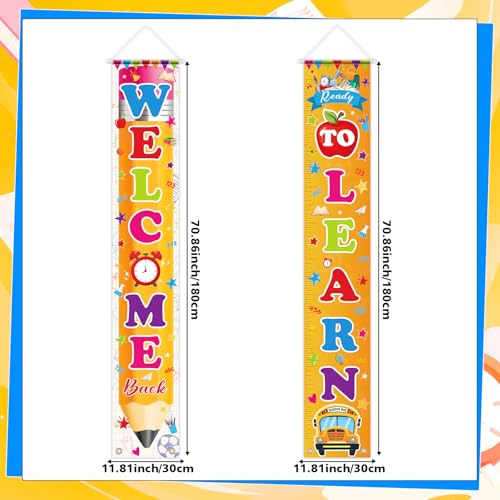 Image of Hooqict Welcome Back to School Door Banner Decorations Ready to Learn First Day of School Porch Sign Banner for Kindergarten Pre-School Primary Classroom Decorations