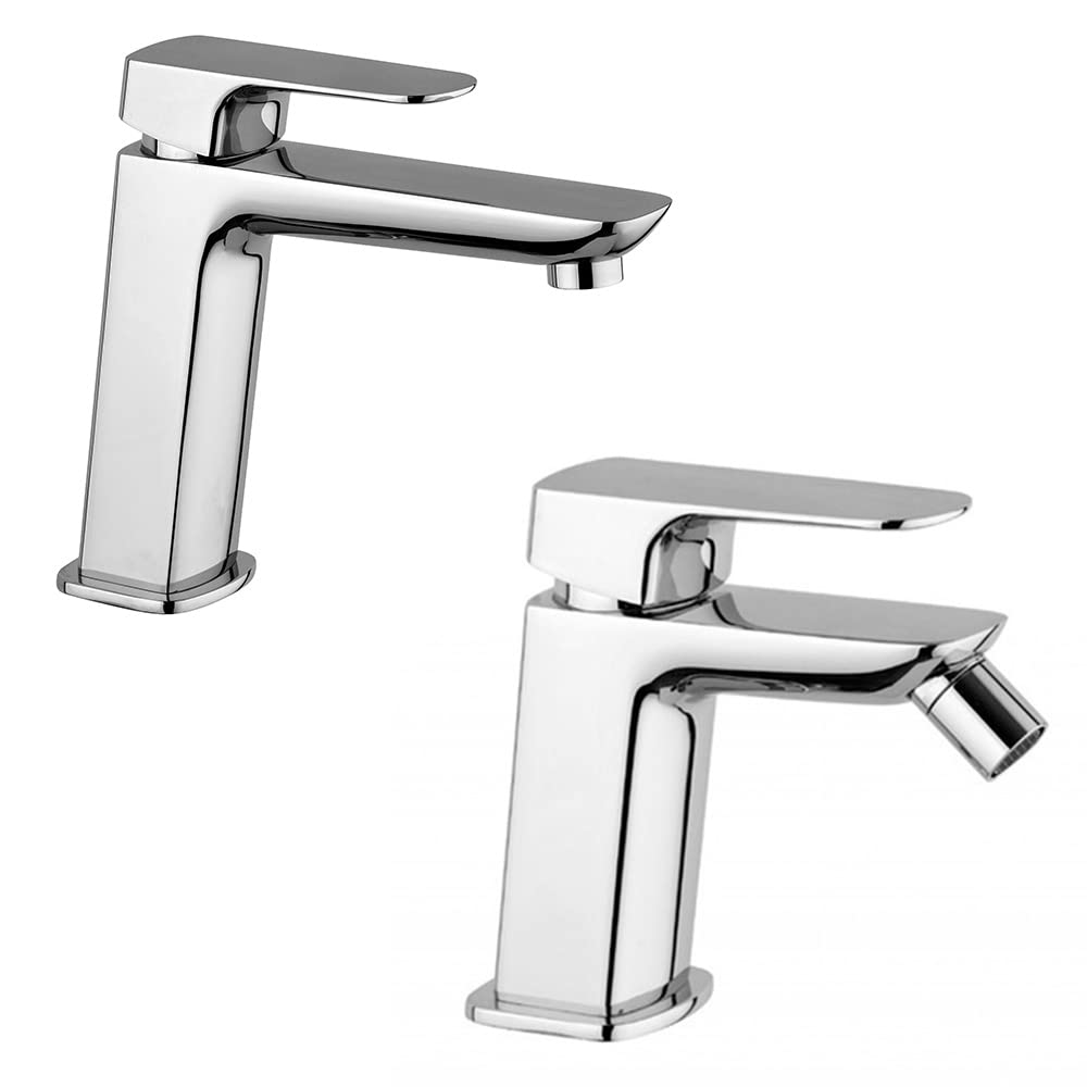 Paini Nove Set Miscelatori Lavabo Clic-Clac + Bidet con Snodo Cromato + Piletta e Flessibili