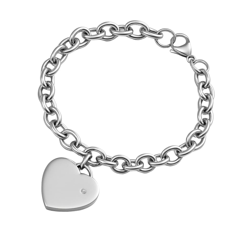 Bracciale Personalizzato Donna con Cuore in Acciaio Inox | Personalizzabile con Incisione | Gioiello Romantico ed Elegante | Idea Regalo per Lei bcc1688