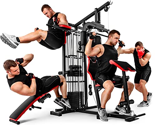 Hop-Sport HS-1054K Kraftstation für Zuhause - Fitnessstation mit 3 Stationen + 72 kg, inkl. Boxsack, Boxhandschuhe und… – Bild 3