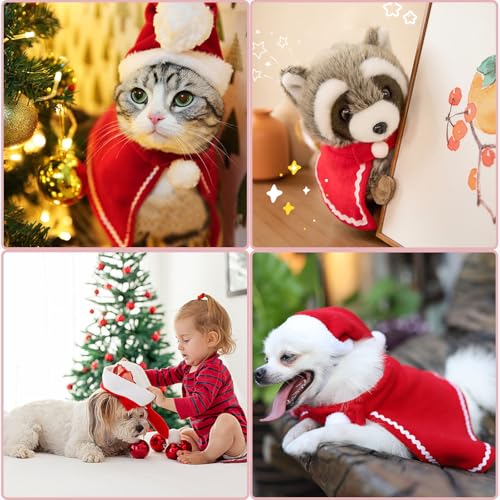 2 Pièces Costume Chat Chien Noël, Réglable Cape de Noel Bonnet de Noël, Déguisement Vêtements Tenue Noel Chien Chat, pour Petits Chiens Chats Chaton Cosplay Fête – Image 6