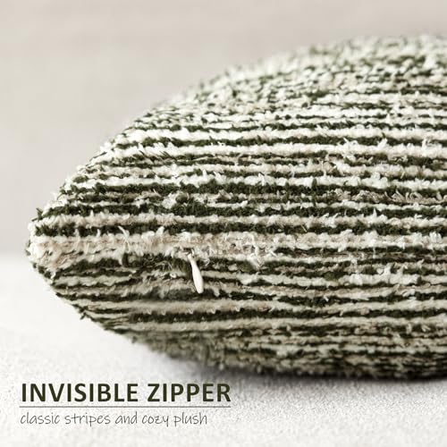 Image of Foindtower Set of 2 Faux Fur Textured Modern Throw Decorative Pillow Covers Square Accent Striped Cushion Sherpa Boho Farmhouse Pillowcase for Couch Sofa Living Room Home Decor 18x18 Inch,Dark Green