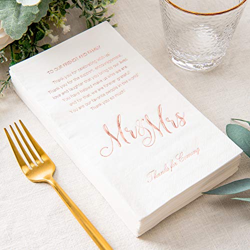 Crisky Rose Gold Mr & Mrs Dinner Napkins Wedding Dinner Napkins Replace Thank You Card Disposable Decorative Towels For Wedding Shower Banquet Rehearsal Dinner Decoraions,50 Pcs, 3-Ply, 12"X16" #TOP1