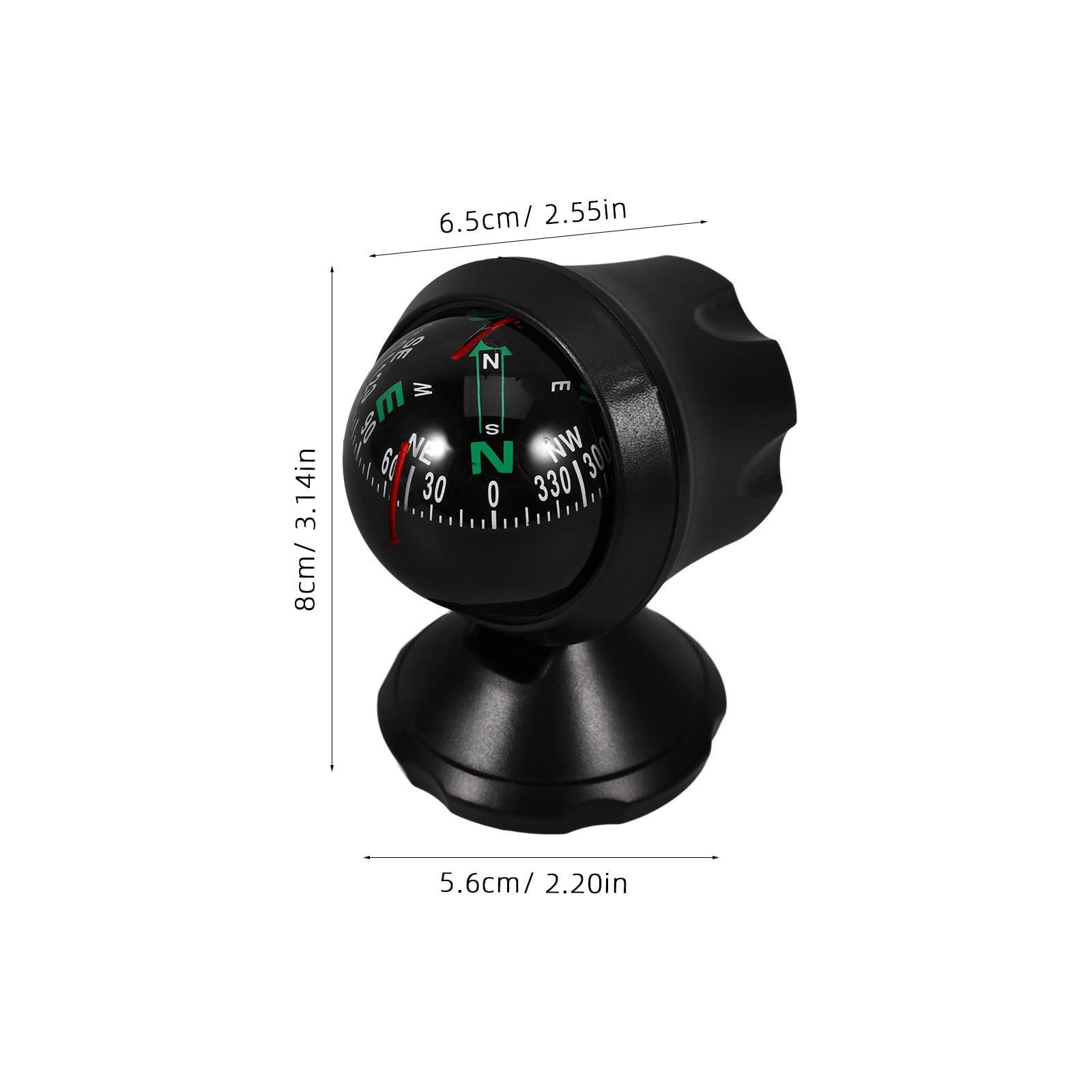 Homoyoyo Adjustable Car Compass with Stick-On Base | Universal Dashboard Navigation Tool for Cars, Boats & Outdoor Hiking | Bubble Ball Design Direction Guidance Accessory (Black, 2.5 Inch)