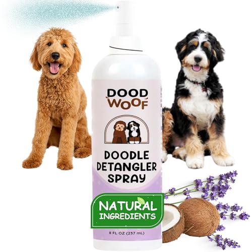 Dood Woof Dog Detangler Spray Dematting for Doodle - Natural Dog Leave in Conditioner Spray for Grooming and Mat Removal, Detangler Spray for Dogs Matted Hair, Puppy Poodle Detangler & Grooming