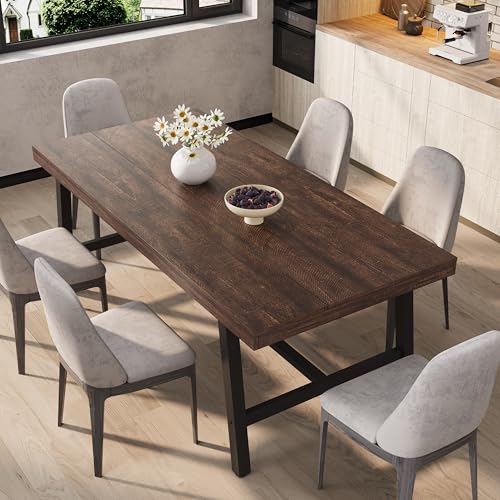 Image of GarveeHome Industrial Dining Table for 6-8 People, 70.87 inch Long Kitchen Table with Sturdy Metal Frame, Rectangular Counter for Dinner, Kitchen, Dining Room (Rustic Birch, 71 inch Non-extendable)
