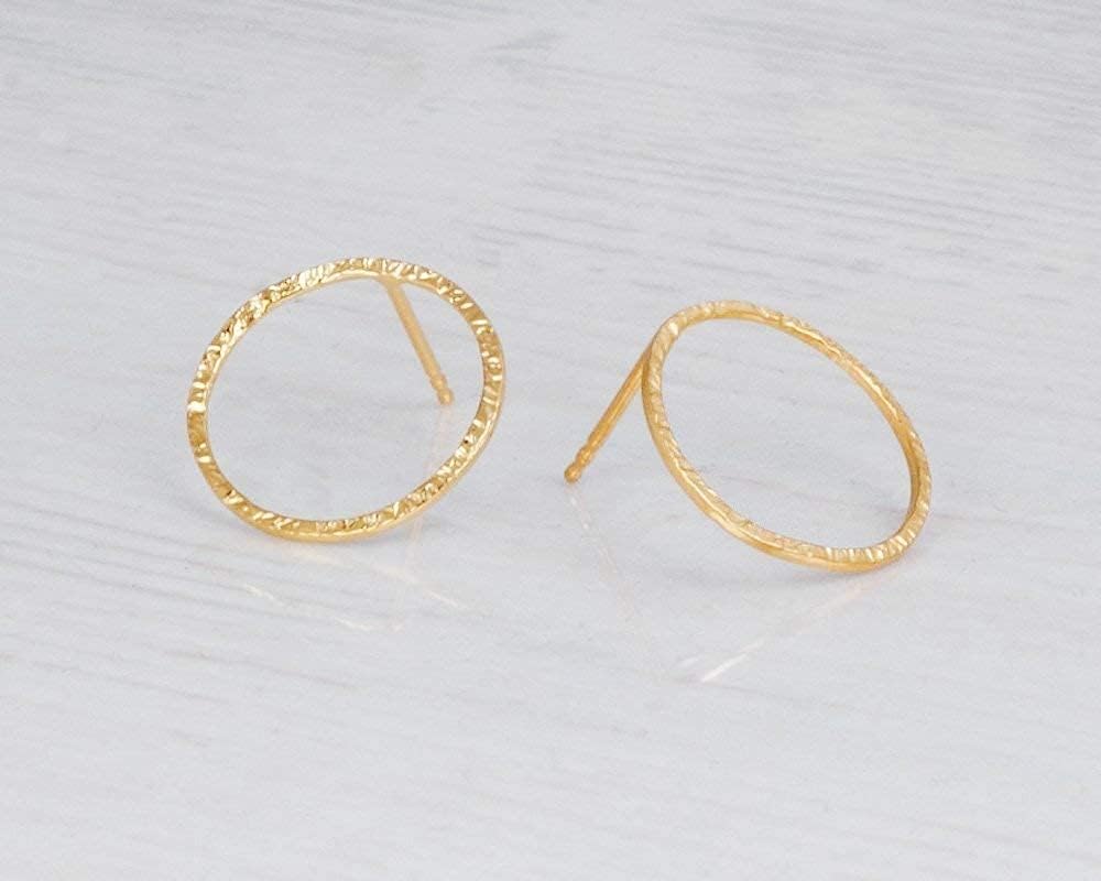 Dainty Circle Stud Earrings - Gold, Silver or Rose Gold, Minimalist Hammered, Dotted or Smooth Posts