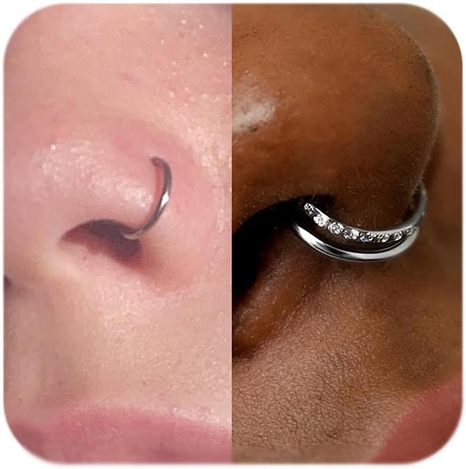 MODRSA Silver Cartilage Earrings for Women Helix Piercing Jewelry Double Hoop Earring Hypoallergenic Small Cartilage Hoop Second Hole Earrings for Women 16G Septum Ring 18G Clicker Nose Ring 8mm