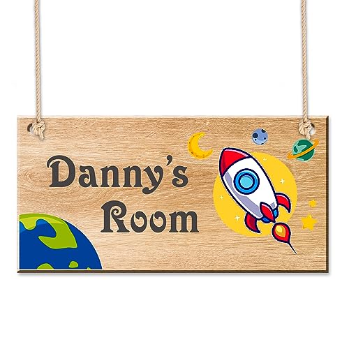 Custom Sign Personalized Bedroom Door Signs Wooden Room Decor Bedroom Accessories Rectangle Name Door Sign Plaques Custom Gifts UV Printed with Any Name for Son Daughter Kids Baby Toddler (Design 2)