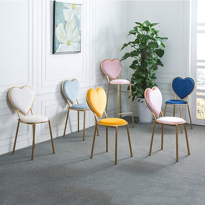 Image of Round Ottoman with Gold Metal Legs for Home, Craft Heart Shape Love Shape Back Velvet Desk Chair Make Up Bedroom Furniture Round Ottoman with Gold Metal Legs (Pink) (Blue)
