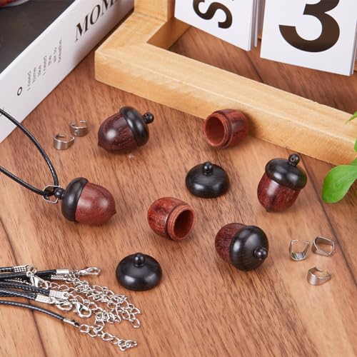 SUNNYCLUE 6 Sets Wooden Acorn Locket Necklace Making Kit Wooden Acorn Charms Wood Acorn Charms Autumn Christams Mini Wooden Nut Charms Brown Detachable Wood Acorn Box Charms for jewellery Making Kits - Image 4