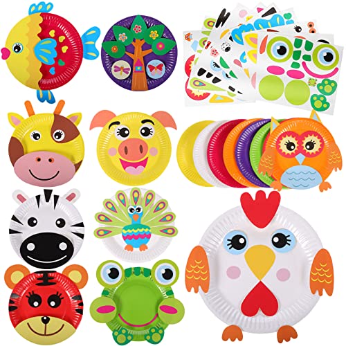 TOYANDONA 1 Set Round Paper Plate Art Kit for Kids Animals Paper Plates Art Sets DIY Kids Craft Set Educational Toys for 3-12 Year Olds Preschool Education Boys and Girls