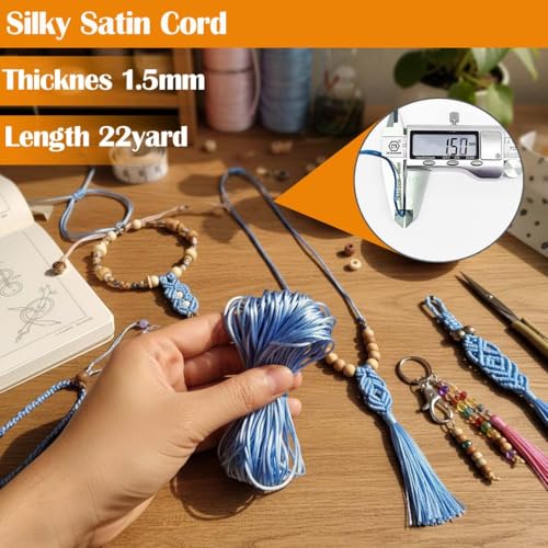 Satin Nylonschnur für Armbänder 1,5 mm, Seidenkordel, seidiges Knotenband, 252 Yard, 12 Farben,Bastelschnur, Nylonschnur für Halsketten, Armbänder, Perlen, Bastelarbeiten Satinkordel für Armbänder