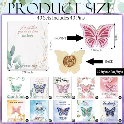 40 Pcs Butterfly Pins Brooch Bible Verse Butterfly Lapel Pins with Card Religious Christian Enamel Brooch for Women Sunday School Party Favor2